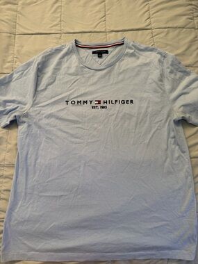 Tommy Hilfiger Light Blue Logo Crew Tee with Red & Navy Accent